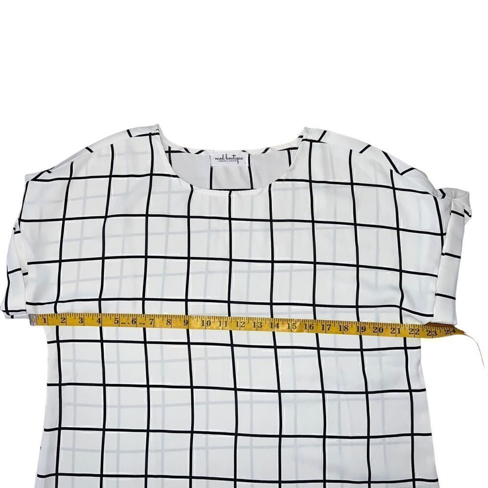 MOD BOUTIQUE Black & White Grid Pattern Short Sleeve Blouse Size L - Picture 4 of 6